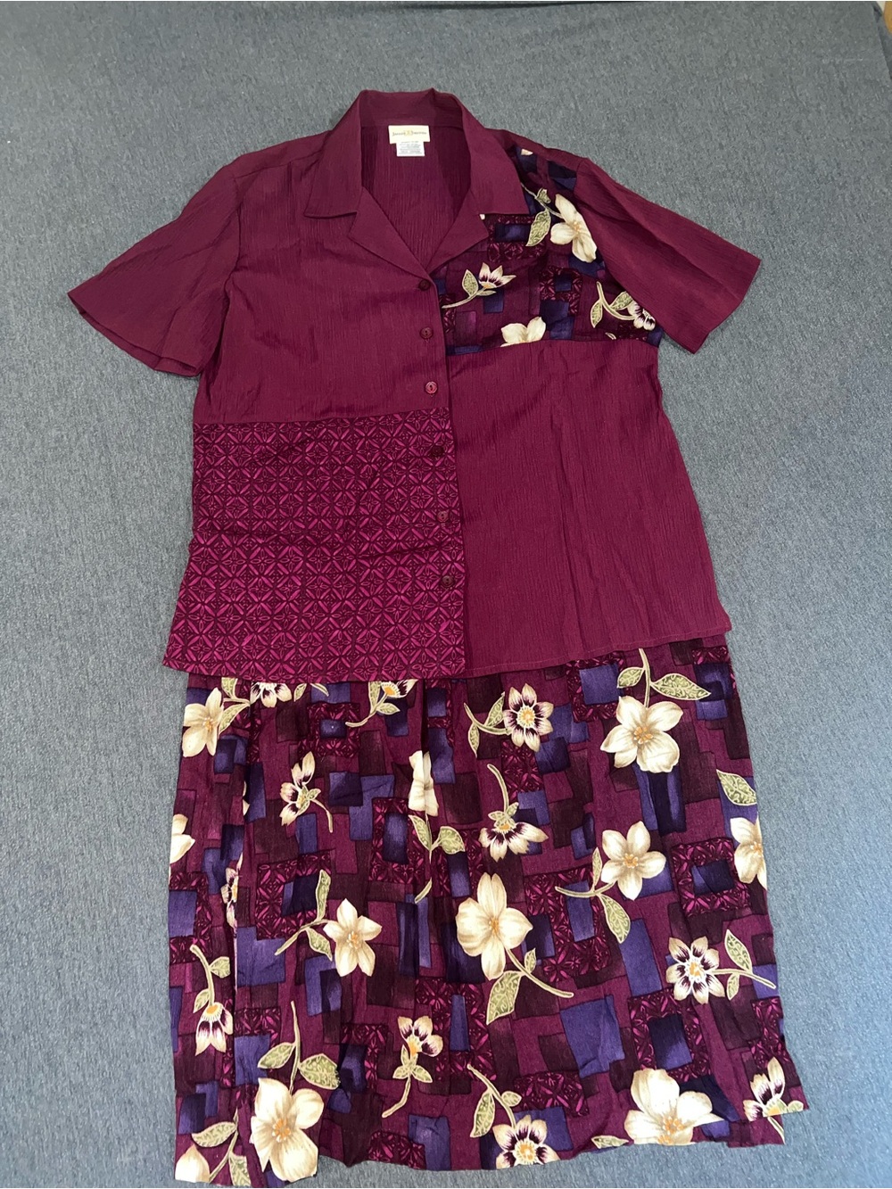 Jaclyn Smith Burgundy Floral Patchwork Two-Piece Girls' Set
